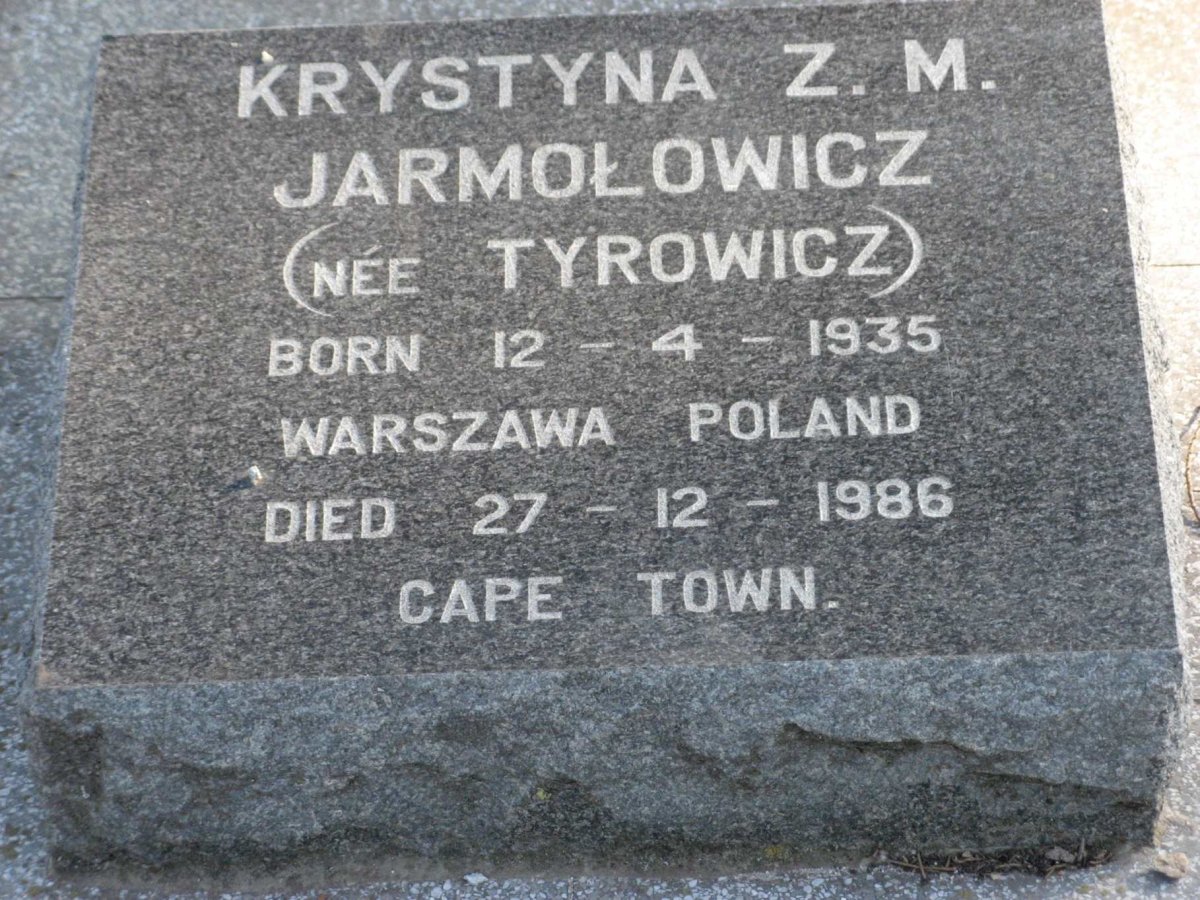 JARMOLOWICZ Krystyna Z.M. nee TYROWICZ 1935-1986