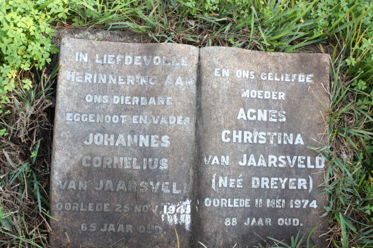 JAARSVELD Johannes Cornelius, van -1945 &amp; Agnes Christina DREYER -1974