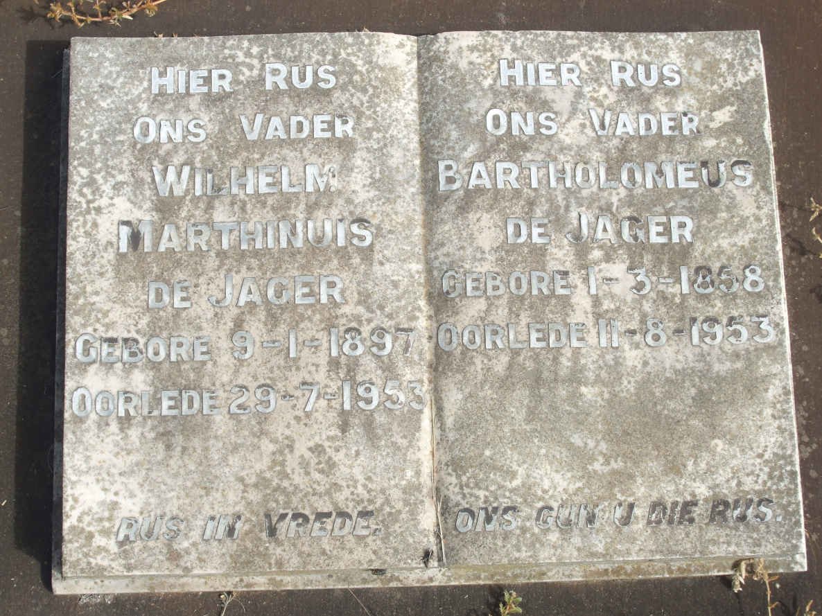 JAGER Wilhelm Marthinus, de 1897-1953 :: DE JAGER Bartholomeus 1858-1953