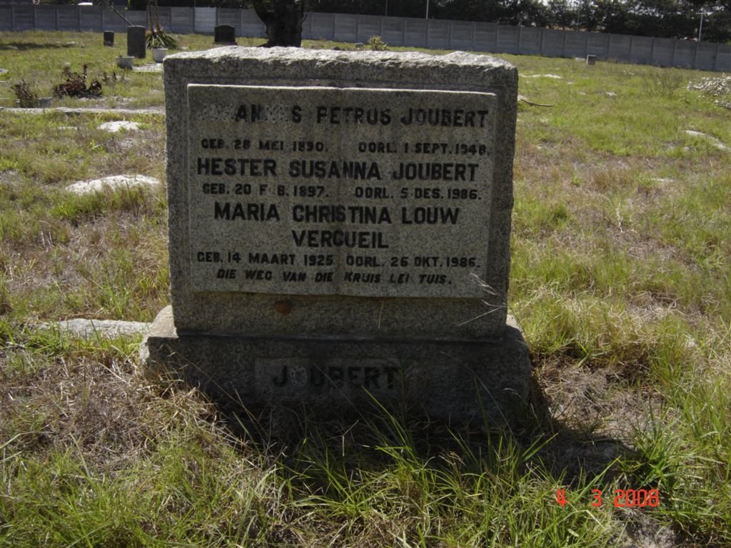 JOUBERT Johannes Petrus 1890-1948 &amp; Hester Susanna 1897-1986 :: VERCUEIL Maria Christina Louw 1925-1986