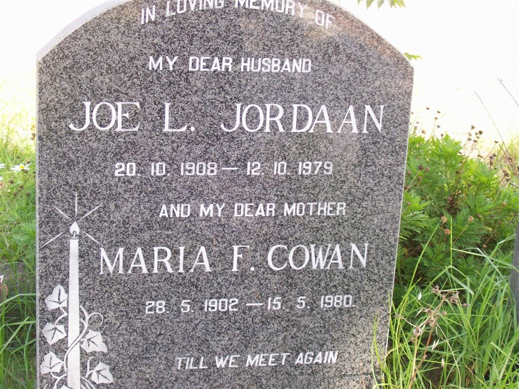 JORDAAN Joe L. 1908-1979 :: COWAN Maria F. 1902-1980