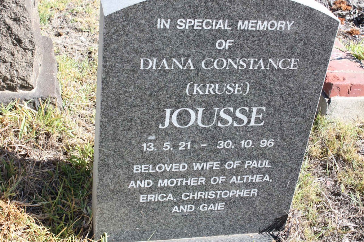 JOUSSE Diana Constance nee KRUSE 1921-1996