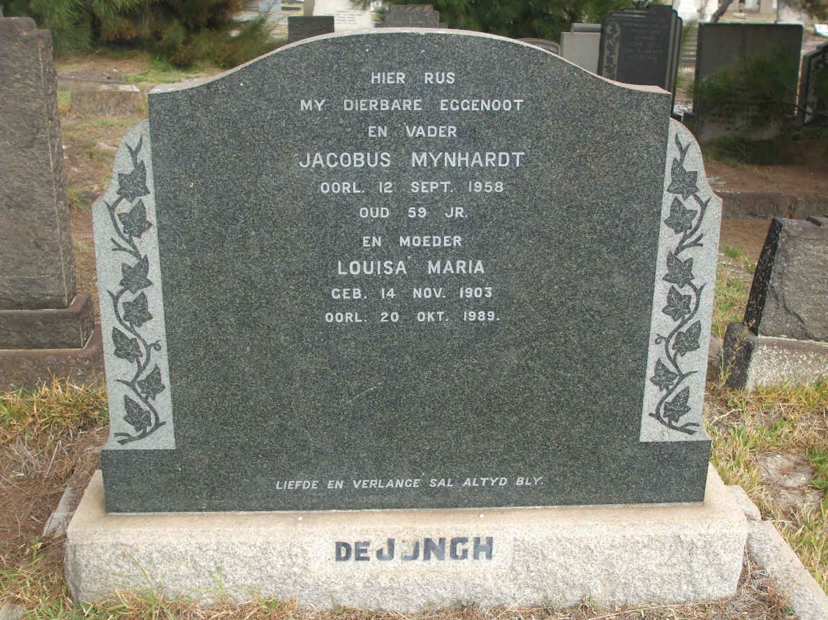 JONGH Jacobus Mynhardt, de -1958 &amp; Louisa Maria 1903-1989