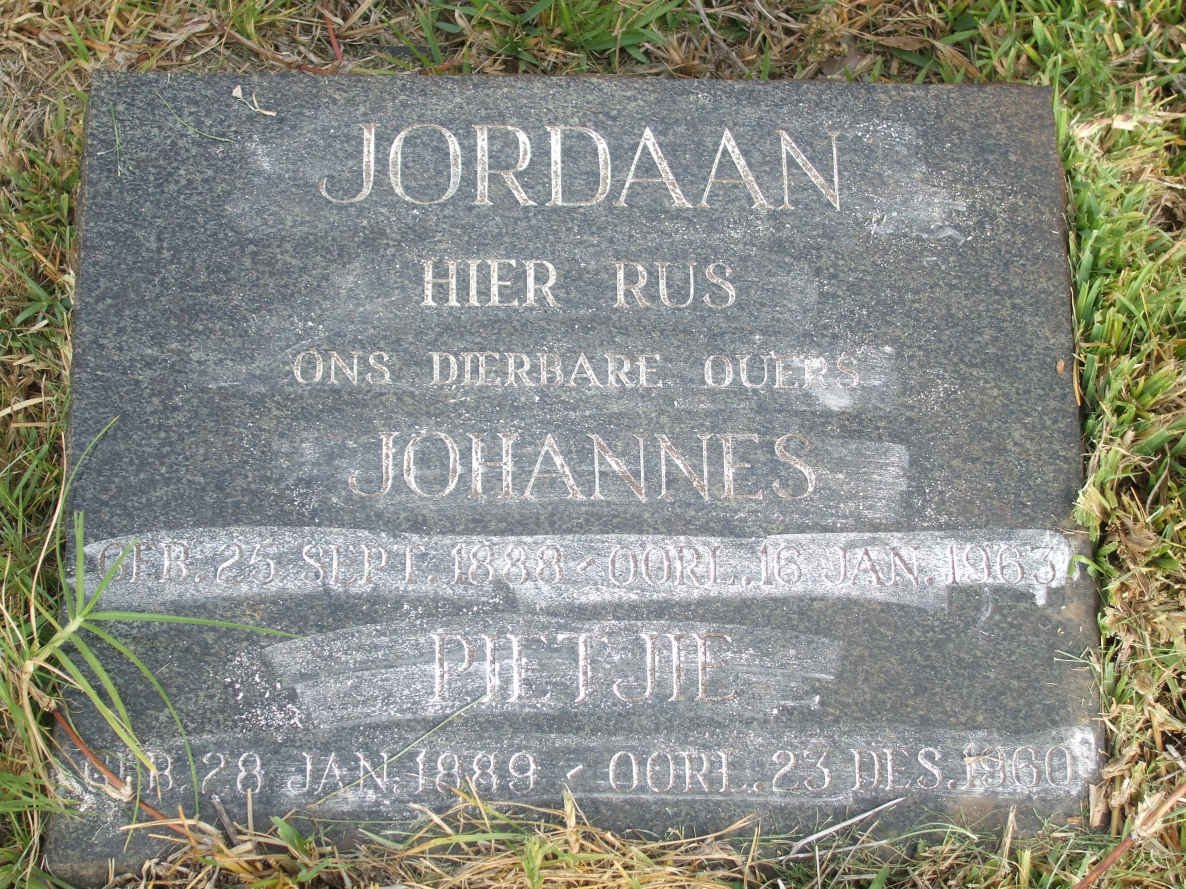 JORDAAN Johannes 1888-1963 &amp; Pietjie 1889-1960