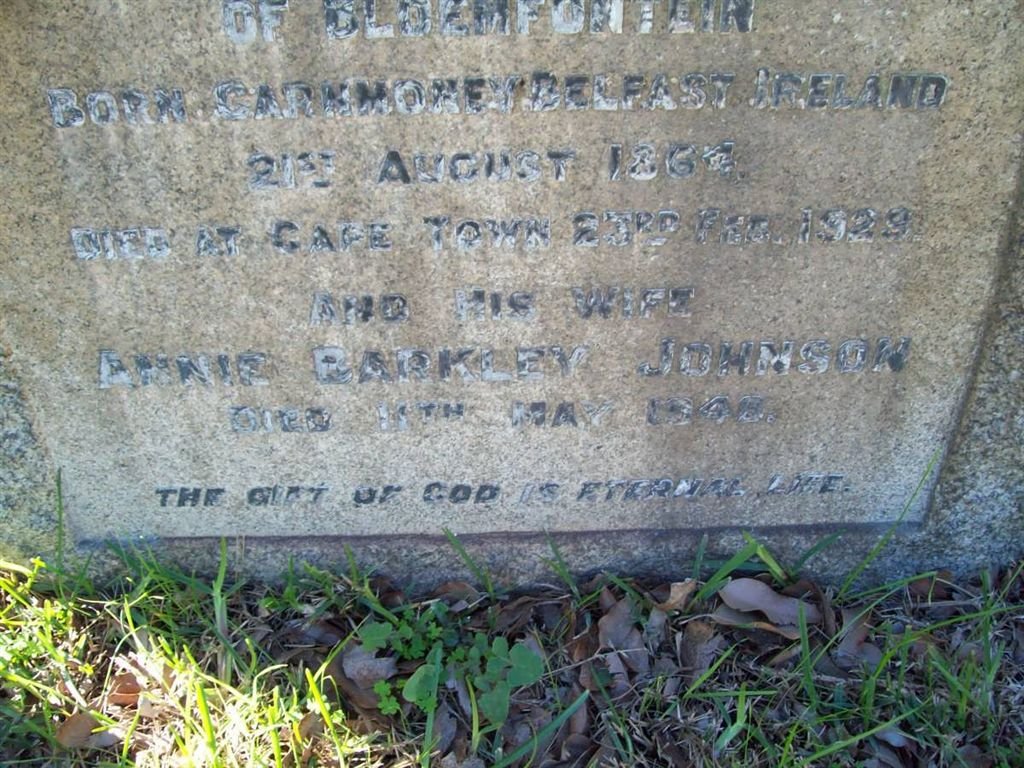 JOHNSON William Smyth 1864-1929 &amp; Annie Barclay -1948