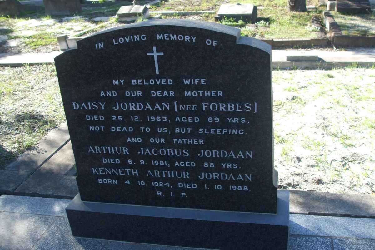 JORDAAN Arthur Jacobus -1981 &amp; Daisy FORBES -1963  :: JORDAAN Kenneth Arthur 1924-1988