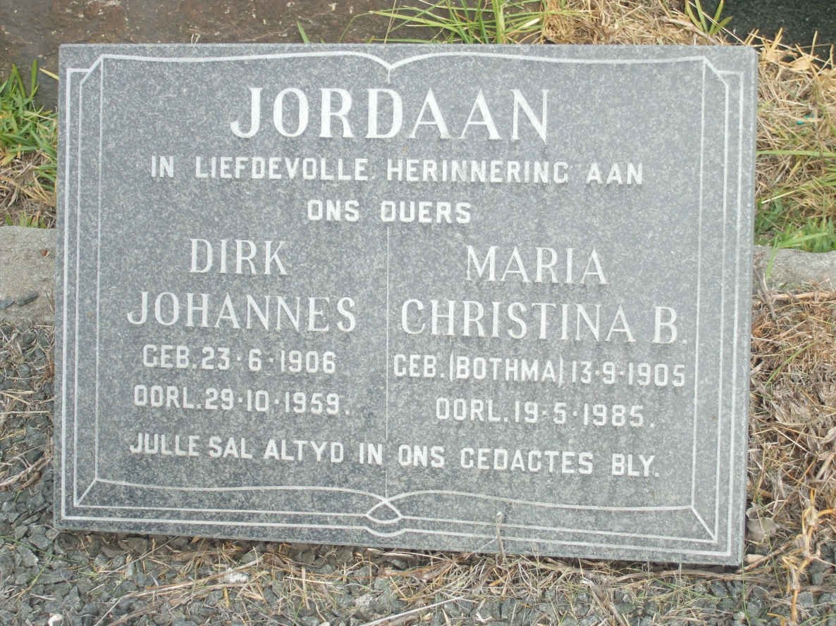 JORDAAN Dirk Johannes 1906-1959 &amp; Maria Christina B. BOTHMA 1905-1985