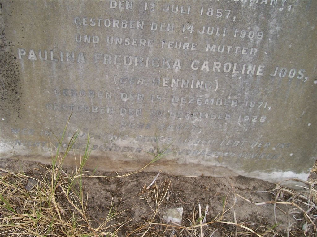 JOOS Pauline Fredricka Caroline nee HENNING 1871-1928