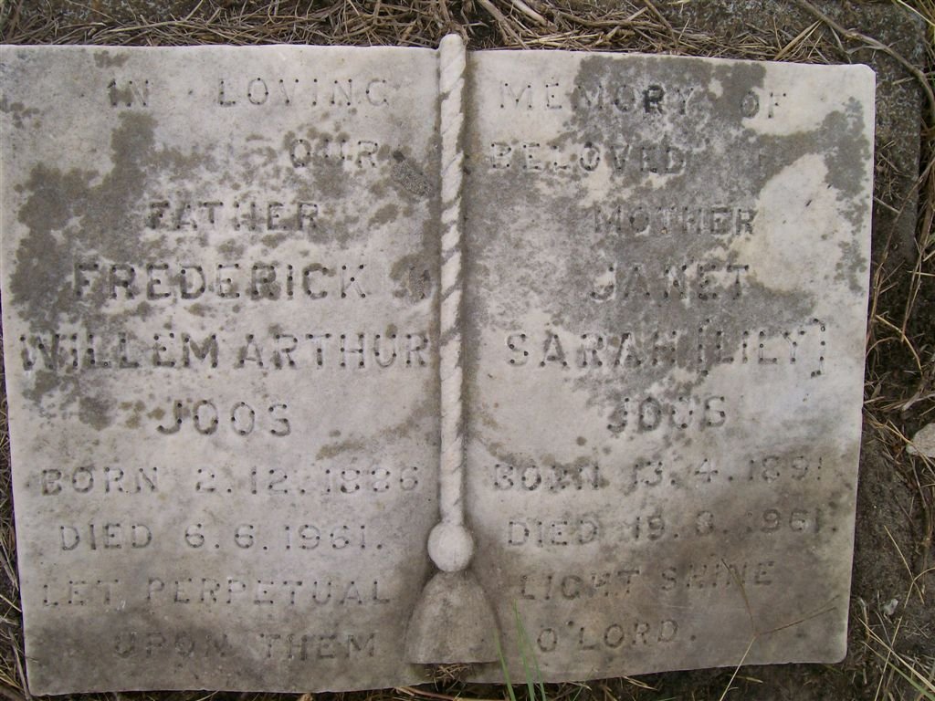 JOOS Frederick Willem Arthur 1886-1961 &amp; Janet Sarah 1891-1961