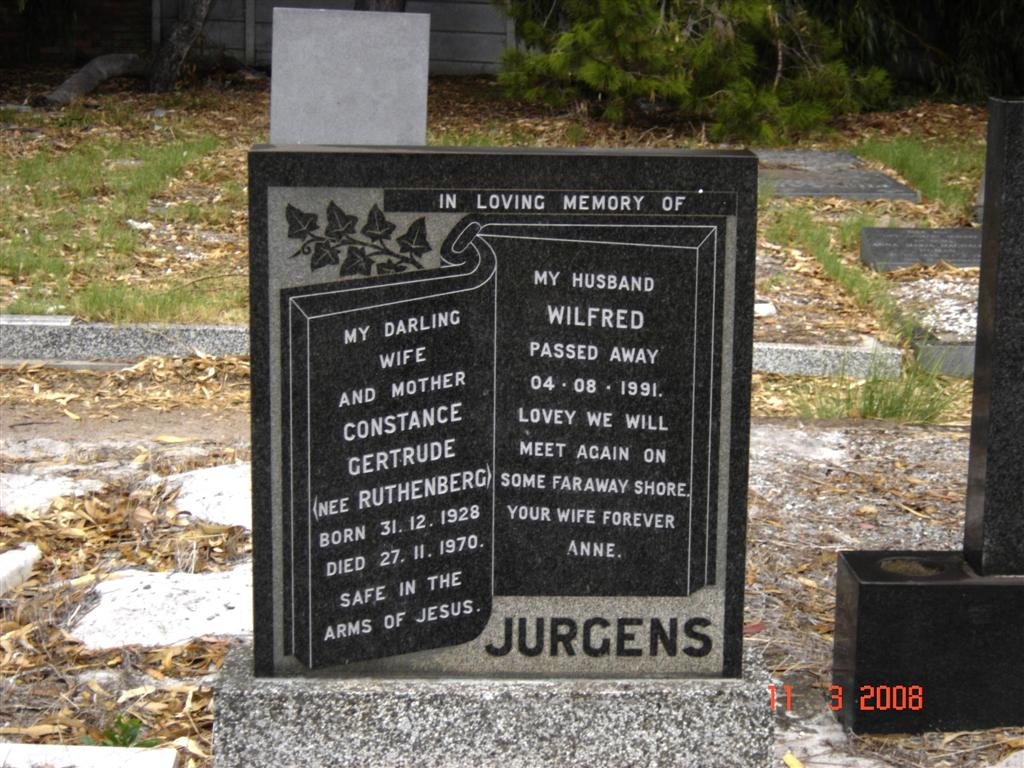 JURGENS Wilfred -1991 :: JURGENS Constance Gertrude nee RUTHENBERG 1928-1970