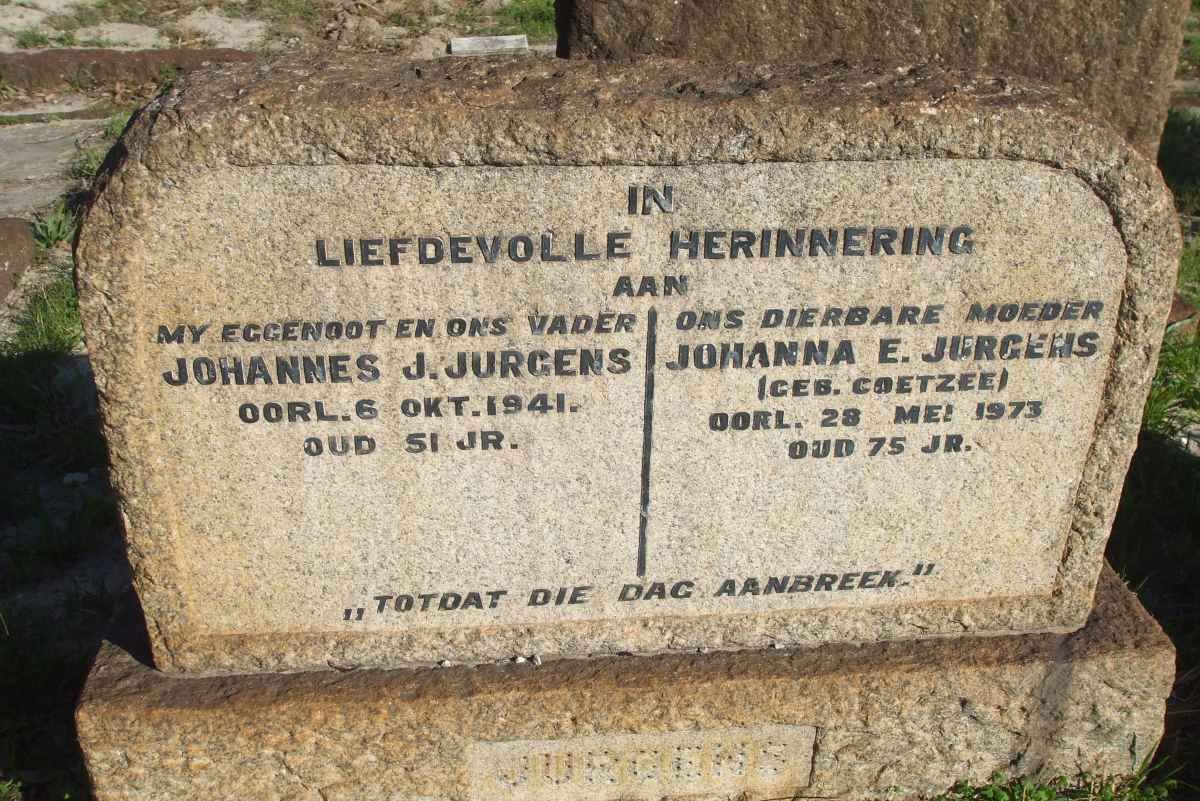 JURGENS Johannes J. -1941 &amp; Johanna E. COETZEE -1973
