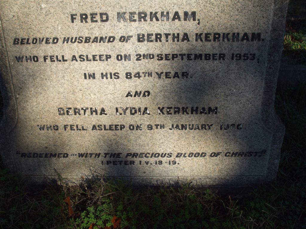 KERKHAM Fred -1953 &amp; Bertha Lydia -1960