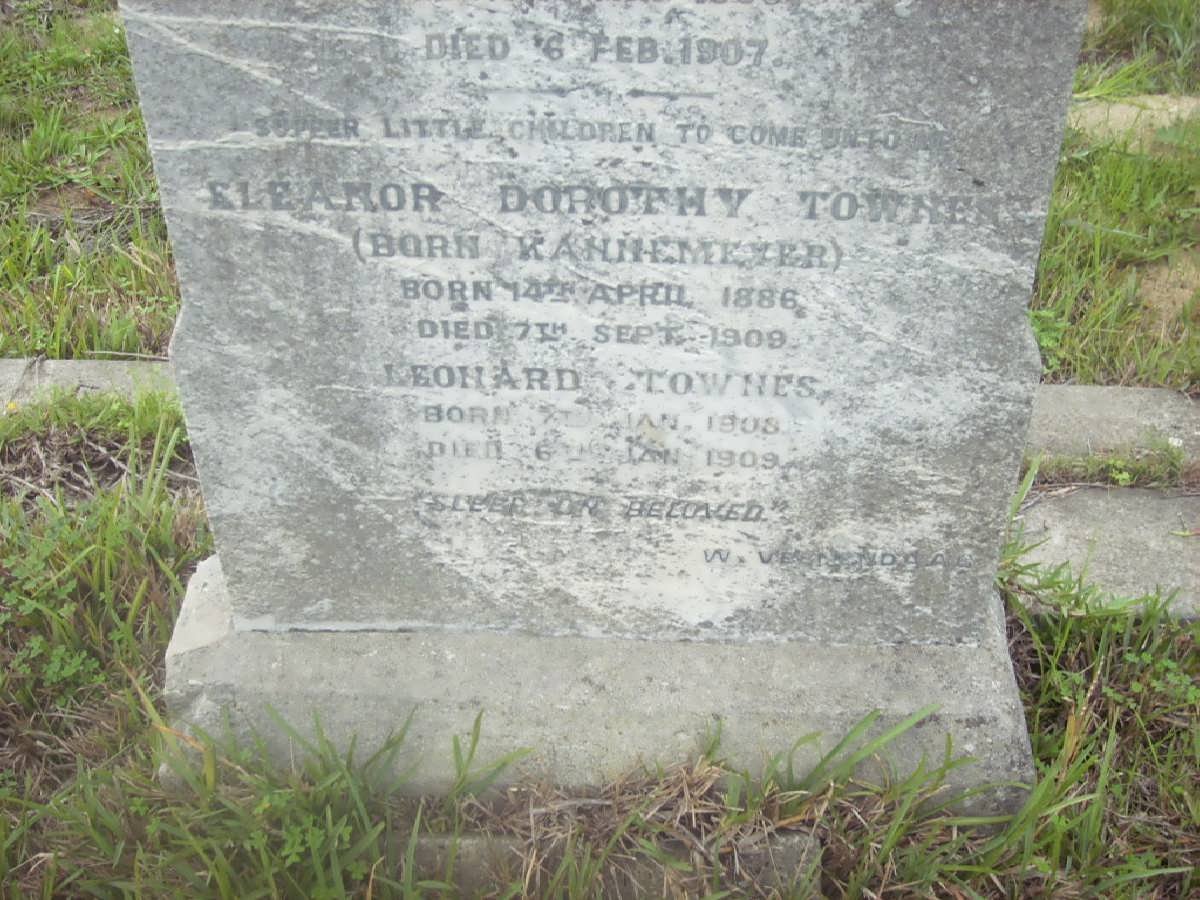 TOWNES Eleanor Dorothy 1886-1909 nee KANNEMEYER :: TOWNES Leonard 1905-1909
