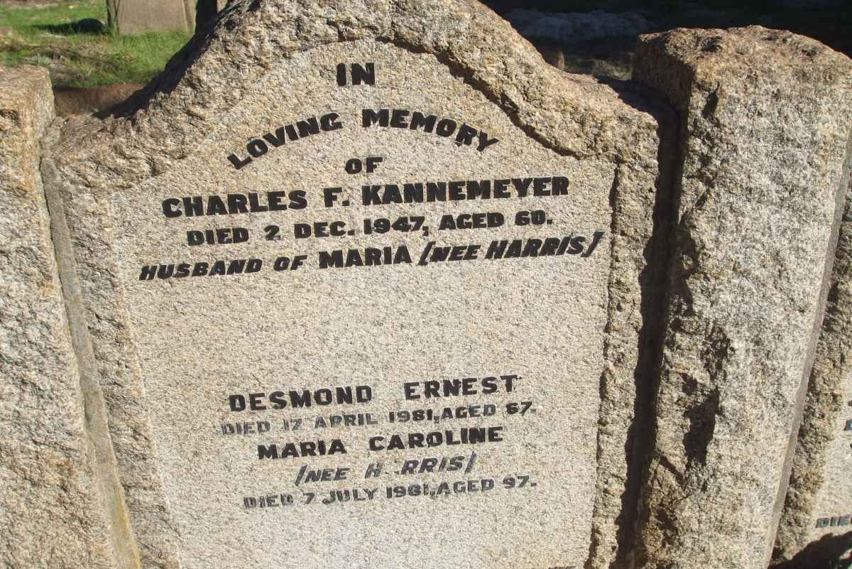 KANNEMEYER Charles F. -1947 &amp; Maria Caroline HARRIS -1981 :: KANNEMEYER Desmond Ernest -1981
