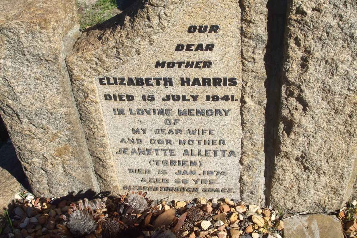 HARRIS Elizabeth -1941 :: HARRIS Jeanette Alletta nee TORIEN -1974