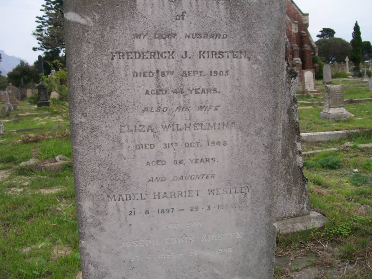 KIRSTEN Frederick J. -1905 &amp; Eliza Wilhelmina -1948 :: WESTLEY Mabel Harriet 1897-1965