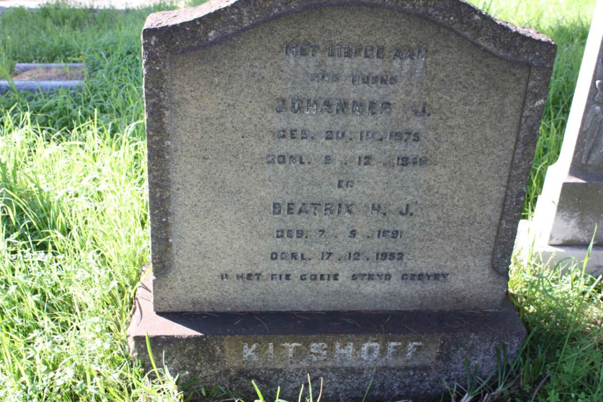 KITSHOFF Johannes J. 1875-1949 &amp; Beatrix H.J. 1891-1952