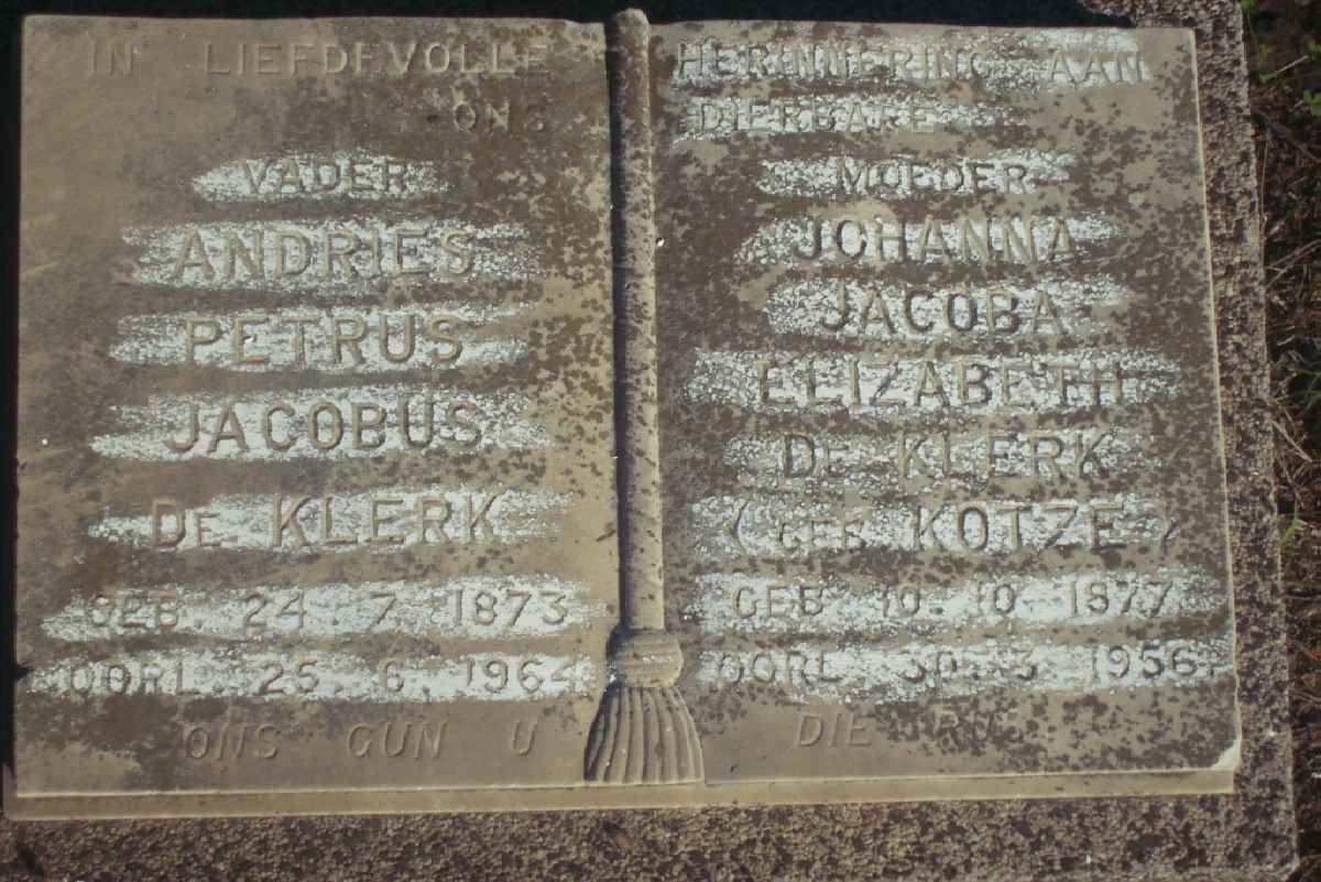 KLERK Andries Petrus Jacobus, de 1873-1964 &amp; Johanna Jacoba Elizabeth KOTZE 1877-1956