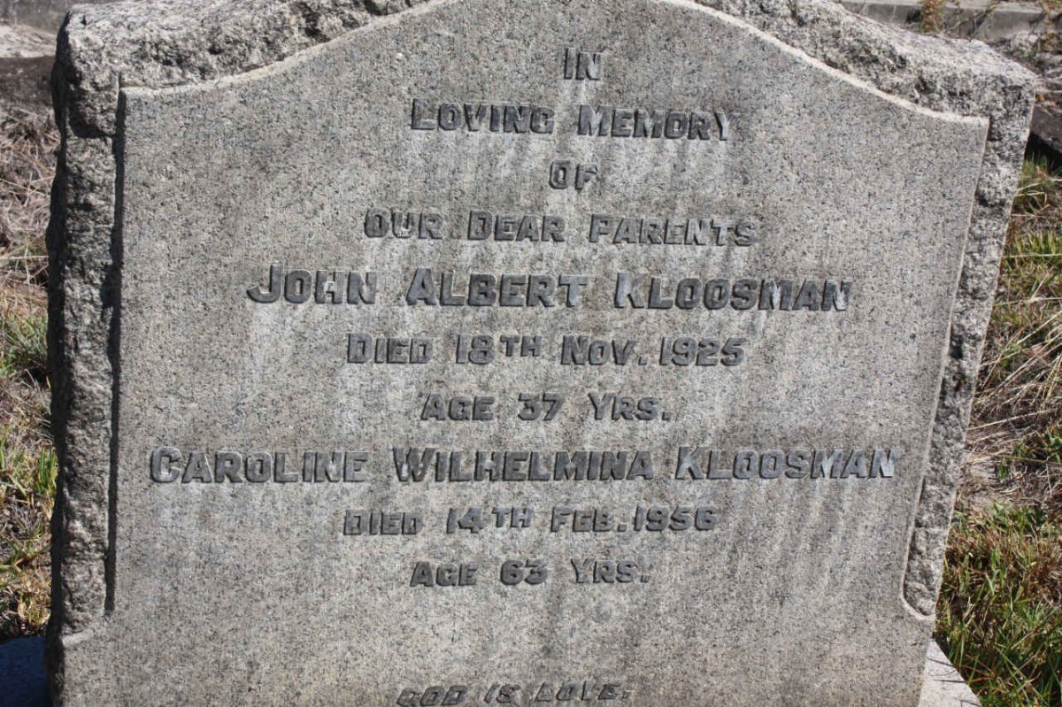 KLOOSMAN John Albert -1925 &amp; Caroline Wilhelmina -1956