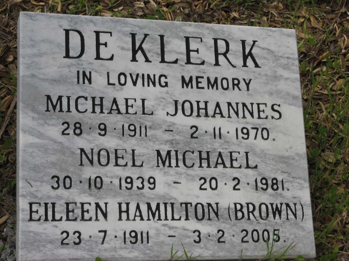 KLERK Michael Johannes, de 1911-1970  &amp; Eileen Hamilton BROWN 1911-2005 :: KLERK Noel Michael, de 1939-1981