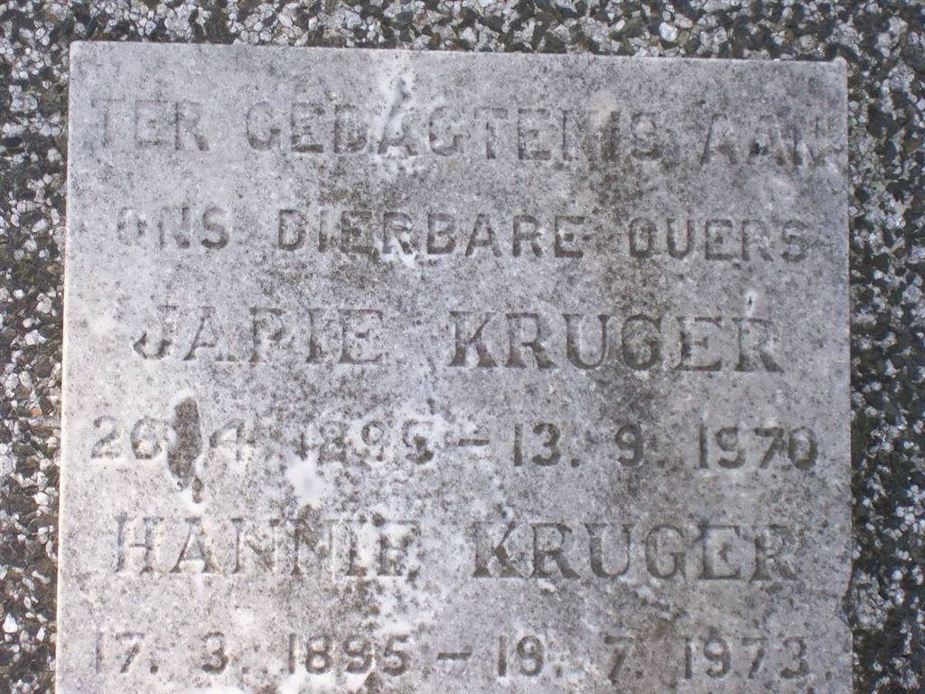 KRUGER Japie 1895-1970 &amp; Hannie 1895-1973