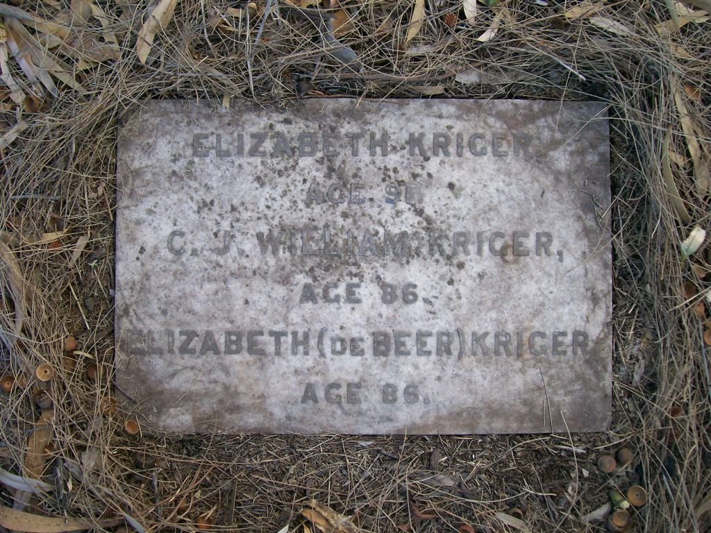KRIGER C.J. William :: KRIGER Elizabeth ::   KRIGER Elizabeth nee DE BEER