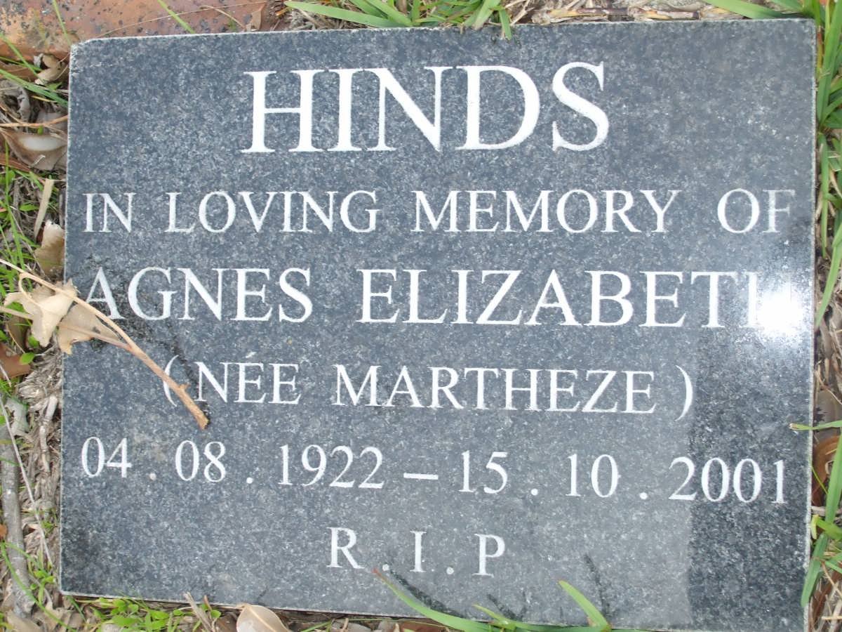 HINDS Agnes Elizabeth nee MARTHEZE 1922-2001