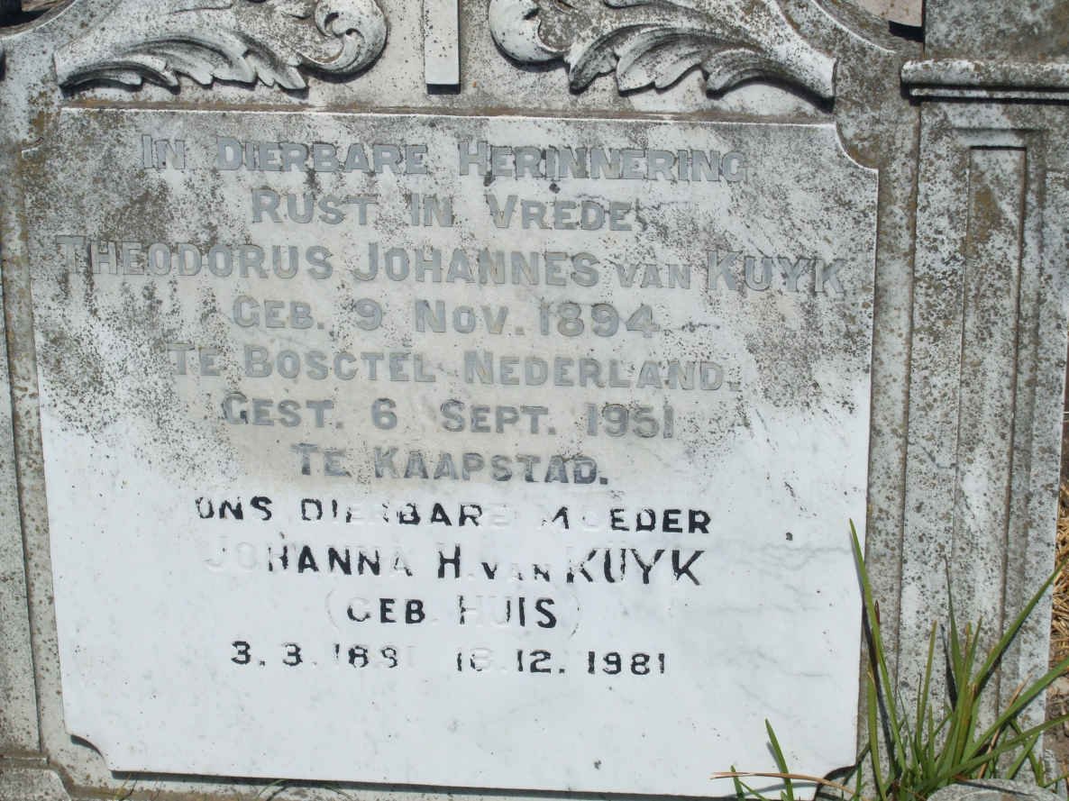 KUYK Theodorus Johannes, van 1894-1951 &amp; Johanna H. HUIS 1891-1981
