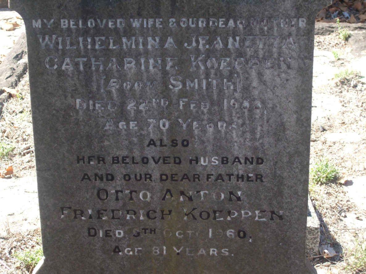KOEPPEN Otto Anton Friederich -1960 &amp; Wilhelmina Jeanetta Catharine SMITH -1953