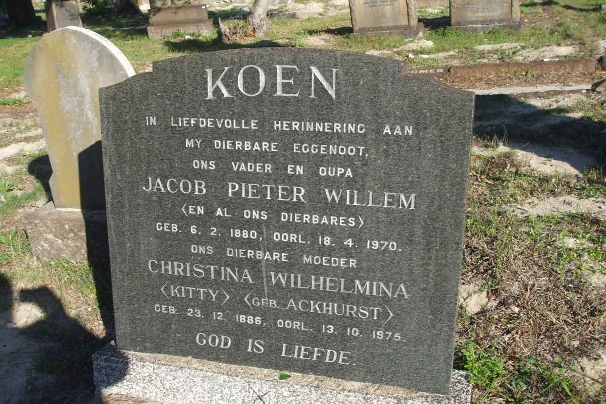 KOEN Jacob Pieter Willem 1880-1970 &amp; Christina Wilhelmina ACKHURST 1886-1975
