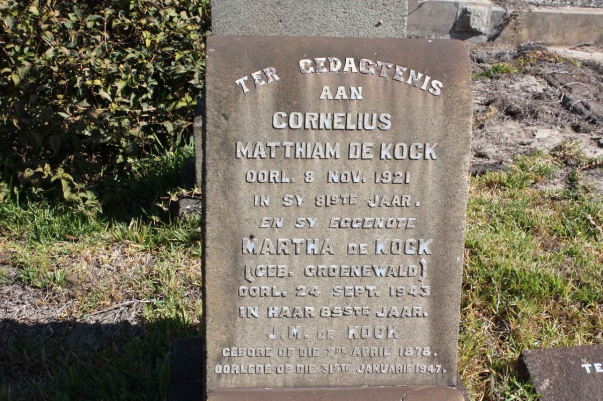 KOCK Cornelius Matthiam, de -1921 &amp; Martha GROENEWALD -1943 :: KOCK J.M., de 1878-1947
