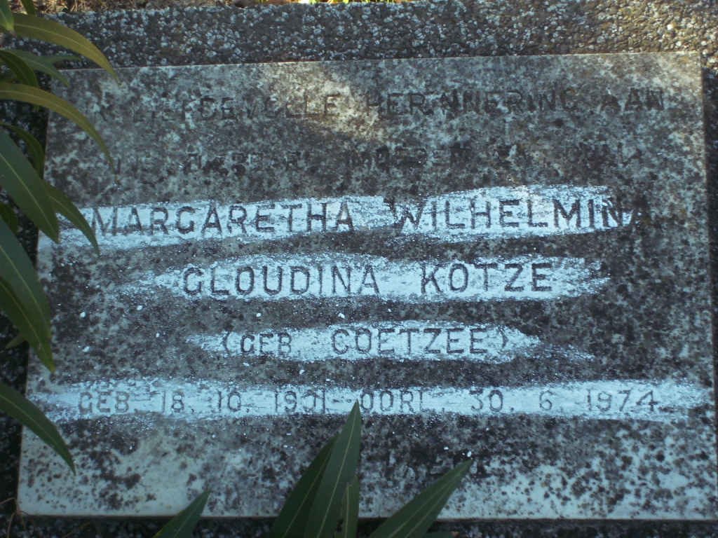KOTZE Margaretha Wilhelmina Gloudina nee COETZEE 1921-1974