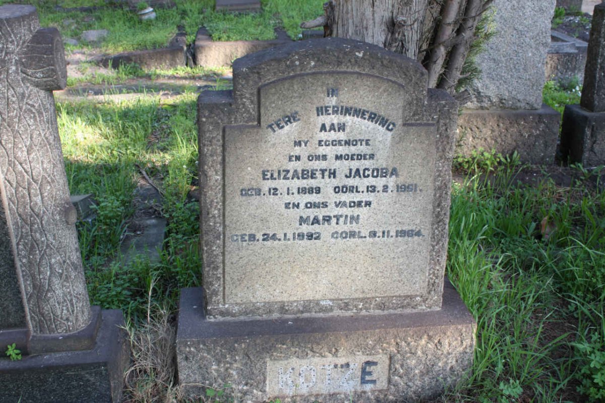 KOTZE Martin 1892-1964 &amp; Elizabeth Jacoba 1889-1951