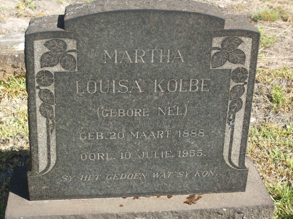 KOLBE Martha Louisa nee NEL 1888-1955