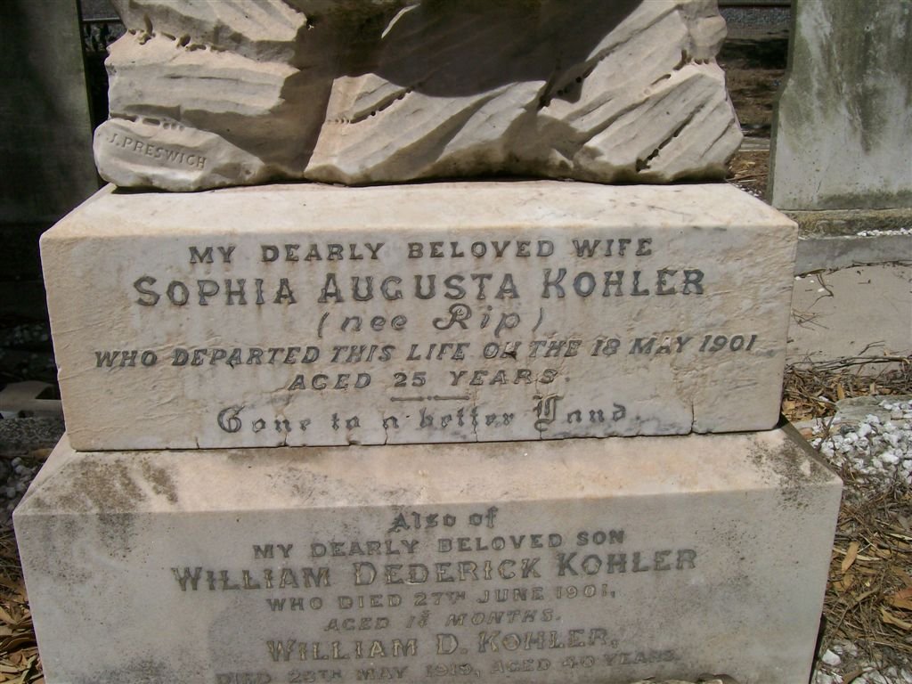 KOHLER William D. -1919 &amp; Sophia Augusta RIP -1901 :: KOHLER William Dederick -1901