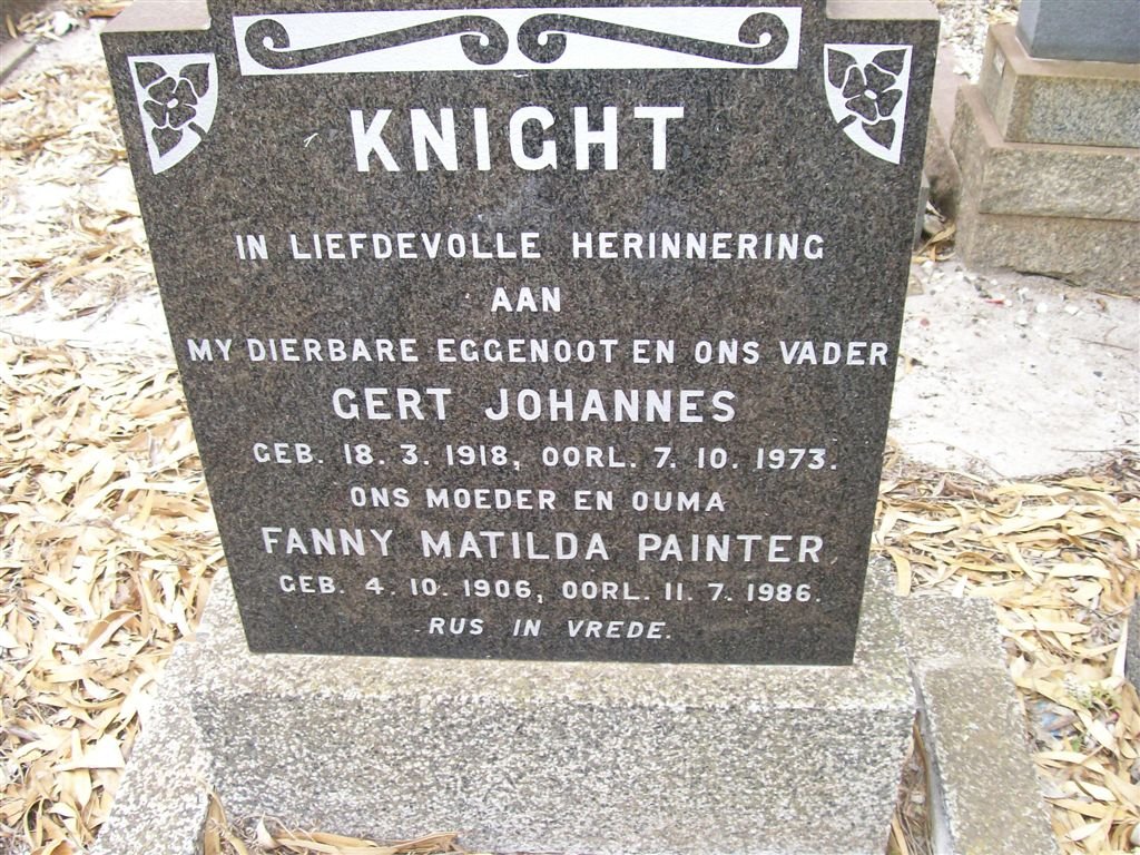 KNIGHT Gert Johannes 1918-1973 &amp; Fanny Matilda PAINTER 1906-1986