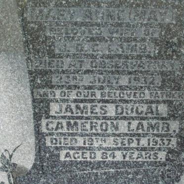LAMB James Ducal Cameron -1932 &amp; Mary Anne -1932