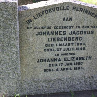 LIEBENBERG Johannes Jacobus 1886-1949 &amp; Johanna Elizabeth 1900-1985