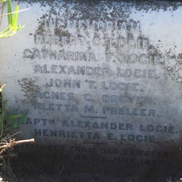 LOGIE Robert C. :: LOGIE  Catharina F. :: LOGIE Alexander :: LOGIE John F. :: DREYER Agnes C. ::  PRELLER Aletta M.