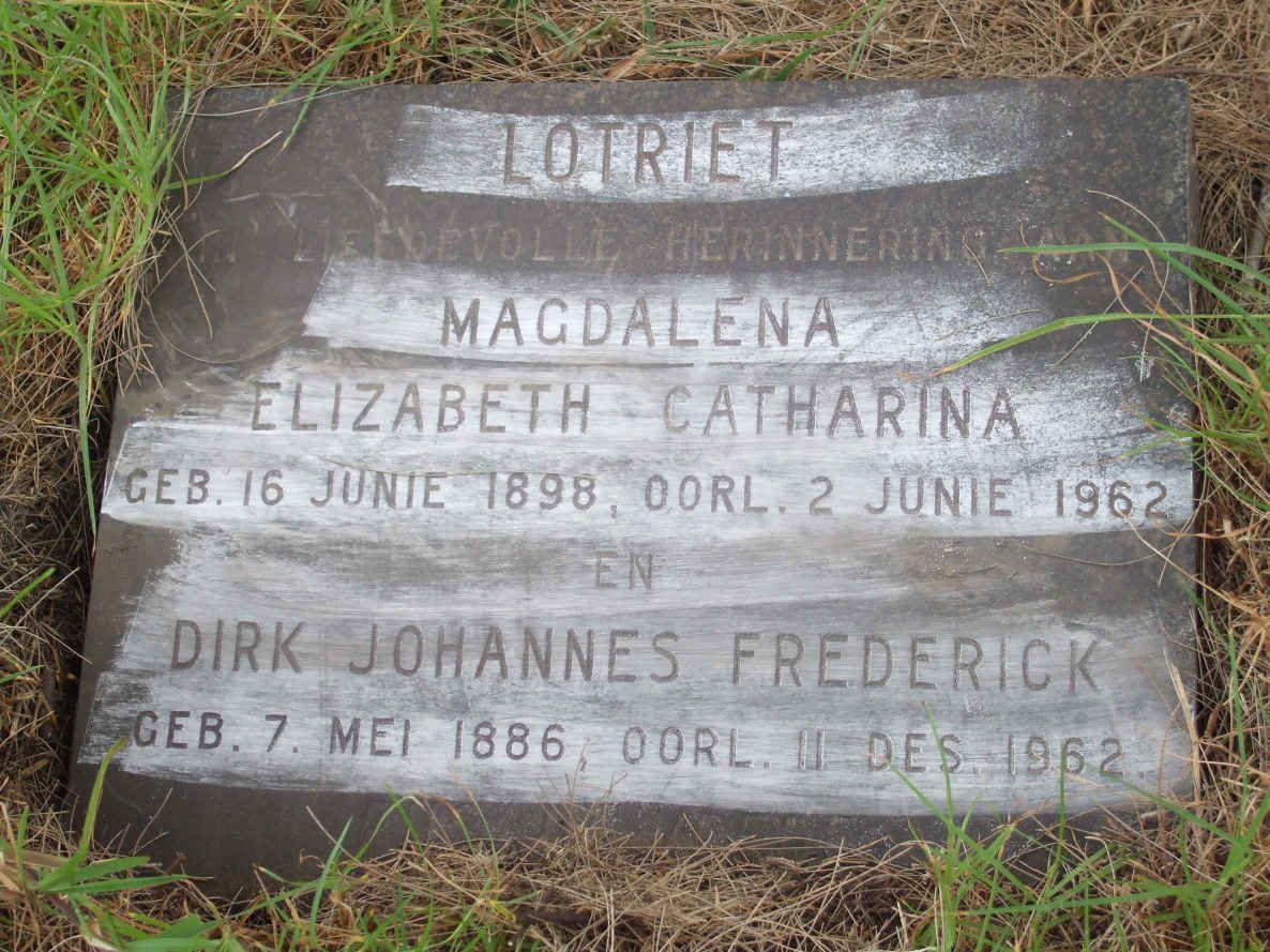 LOTRIET Dirk Johannes Frederick 1886-1962 &amp; Magdalena Elizabeth Catharina 1898-1962