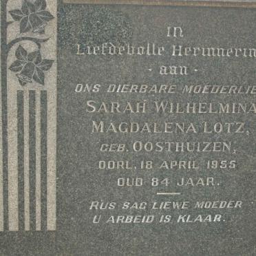 LOTZ Sarah Wilhelmina Magdalena nee OOSTHUIZEN -1955