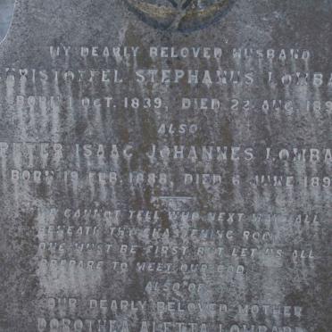 LOMBARD Christoffel Stephanus 1839-1897 :: LOMBARD Peter Isaac Johannes 1888-1890