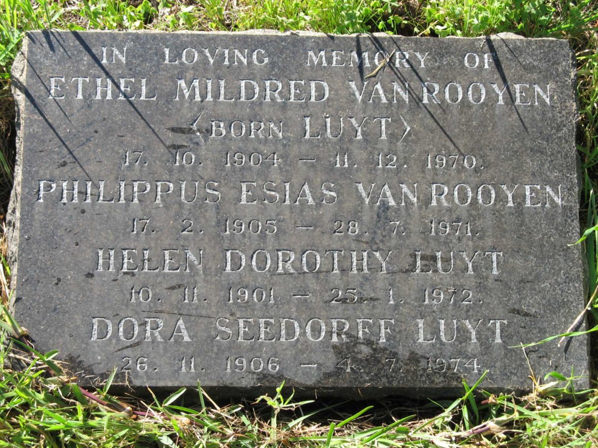 LUYT Helen Dorothy 1901-1972 :: VAN ROOYEN Philippus Esias 1905-1971