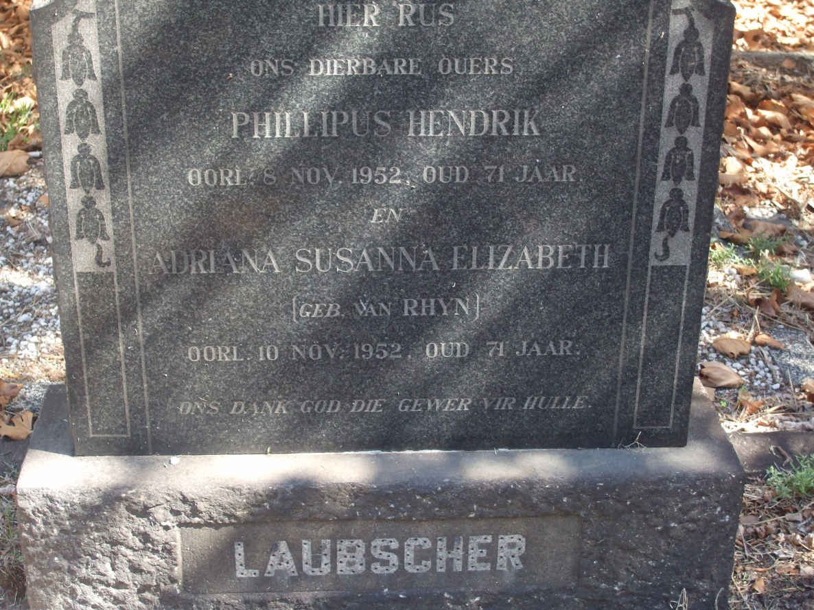 LAUBSCHER Phillipus Hendrik -1952 &amp; Adriana Susanna Elizabeth VAN RHYN -1952