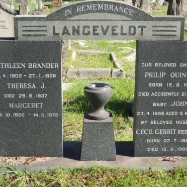 LANGEVELDT Kathleen Brander 1902-1926 :: LANGEVELDT Theresa J. -1937