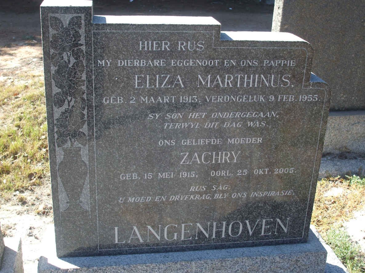 LANGENHOVEN Eliza Marthinus 1913-1955 &amp; Zachry 1915-2005