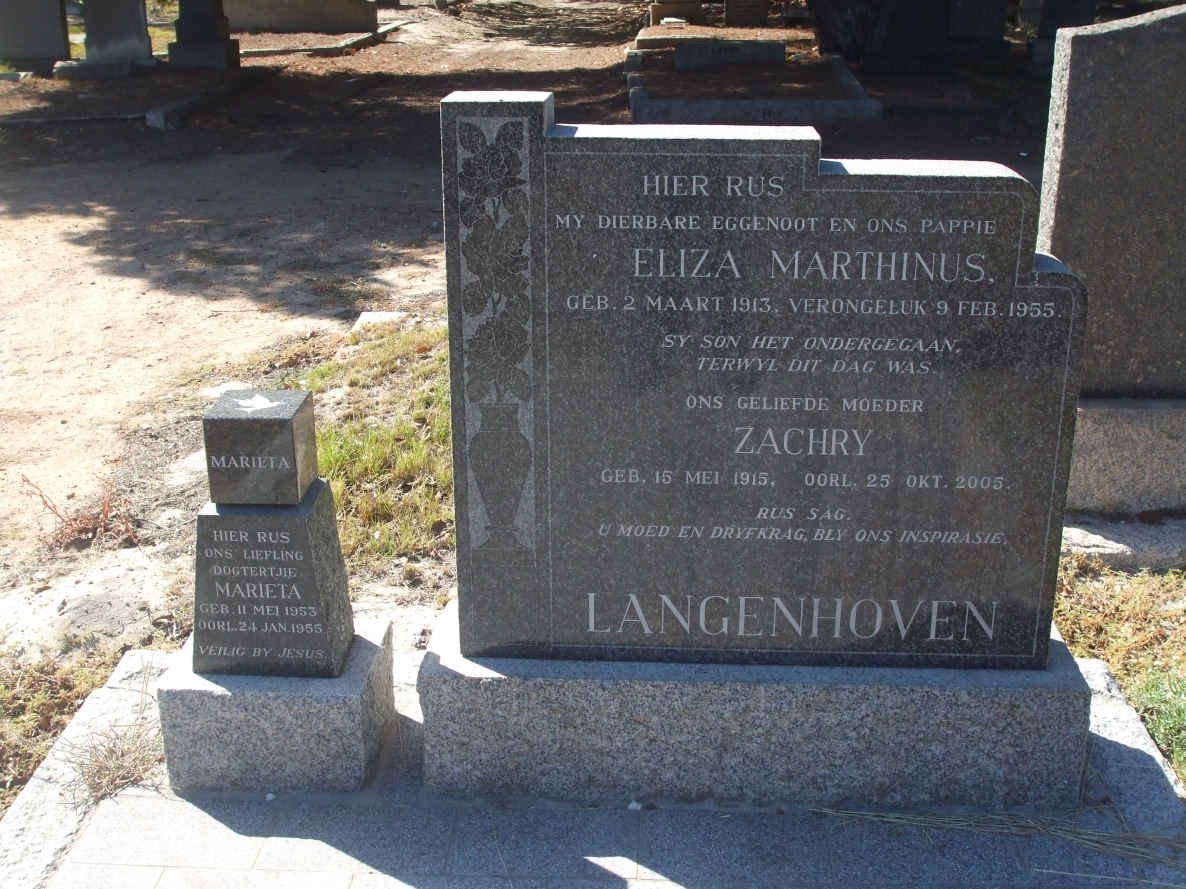 LANGENHOVEN Eliza Marthinus 1913-1955 &amp; Zachry 1915-2005  :: LANGENHOVEN Marieta 1953-1955