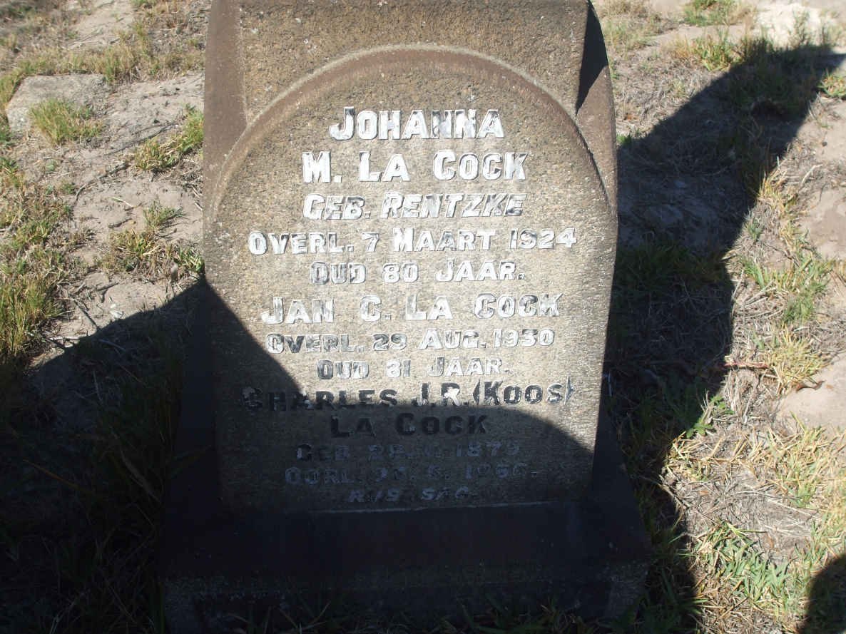 COCK Johanna M., la nee RENTZKE -1924 :: LA COCK Jan C. -1930 :: LA COCK Charles J.R. 1879-1956