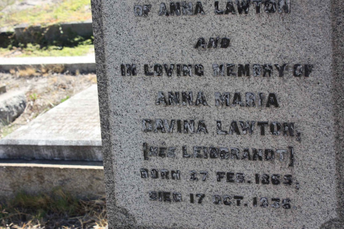 LAWTON Anna Maria Davina nee LEIBRANDT 1863-1936