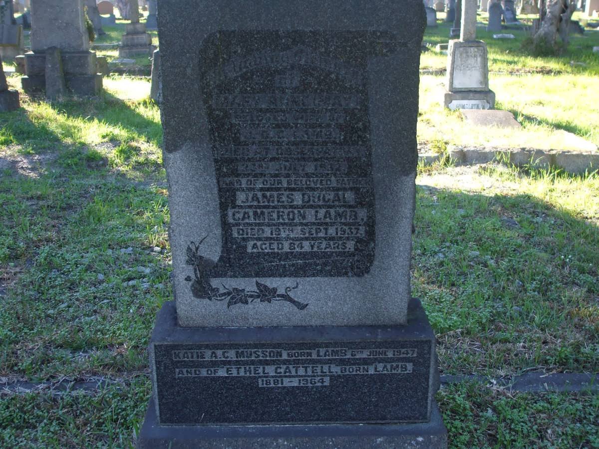 LAMB James Ducal Cameron -1932 &amp; Mary Anne -1932 :: MUSSON Katie A.C. nee LAMB -1947 :: CATTELL Ethel nee LAMB 1881-1964